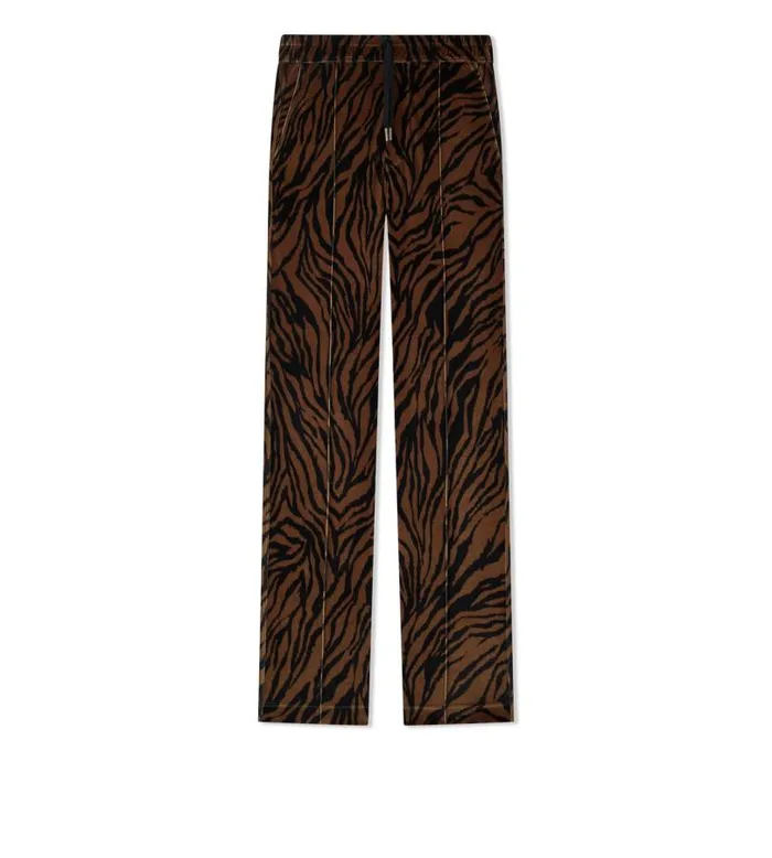 Men Pants and Shorts Tom Ford Zebra Print Velour Jogger Brownblack