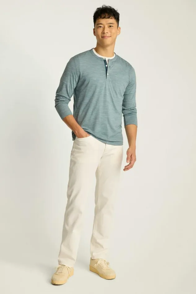 Men Performance Merino Long Sleeve Henley Steel Blue Bonobos Henleys