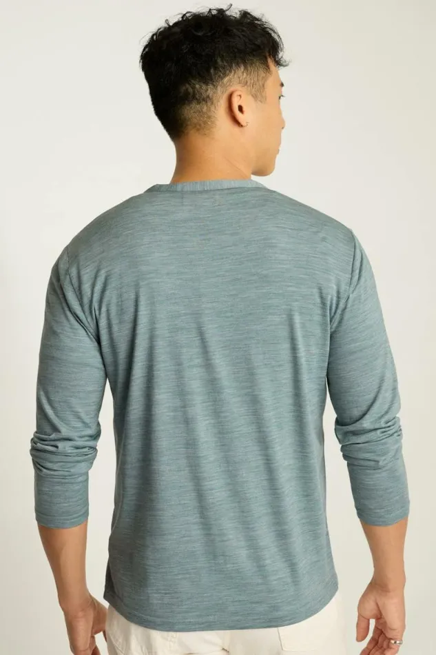 Men Performance Merino Long Sleeve Henley Steel Blue Bonobos Henleys