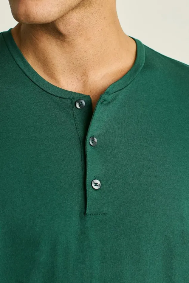 Men Pima Performance Long Sleeve Henley Forest Green Bonobos Henleys