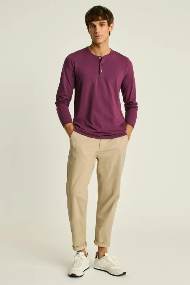 Men Pima Performance Long Sleeve Henley Port Wine Bonobos Henleys