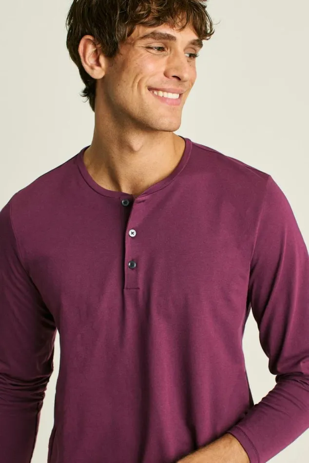 Men Pima Performance Long Sleeve Henley Port Wine Bonobos Henleys