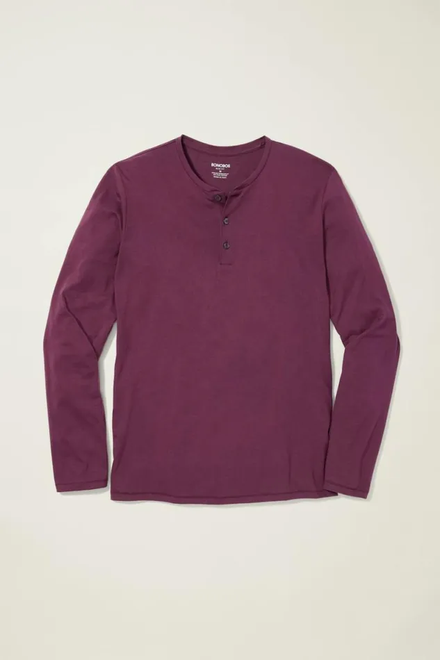 Men Pima Performance Long Sleeve Henley Port Wine Bonobos Henleys