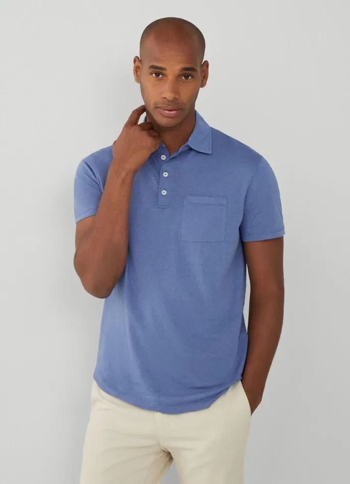 Men Polo Shirts Hackett London Classic Fit Knit Polo Avio