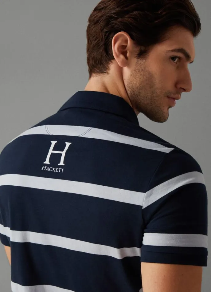 Men Polo Shirts Hackett London Classic Fit Striped Heritage Polo Navy