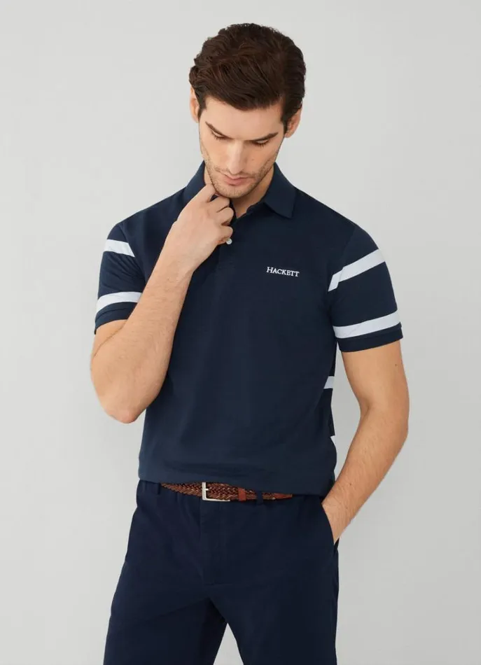 Men Polo Shirts Hackett London Classic Fit Striped Heritage Polo Navy