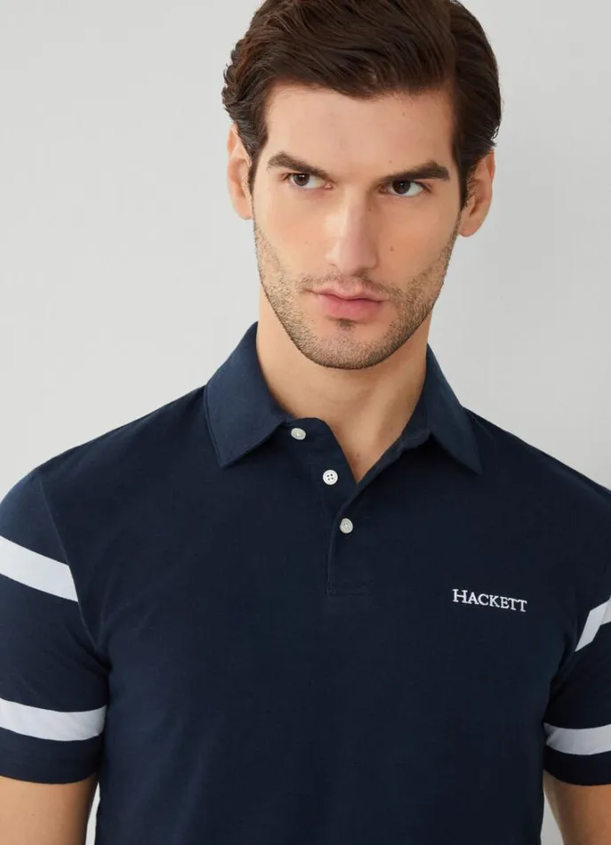 Men Polo Shirts Hackett London Classic Fit Striped Heritage Polo Navy