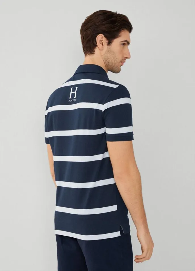 Men Polo Shirts Hackett London Classic Fit Striped Heritage Polo Navy