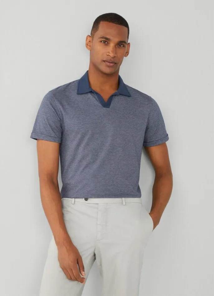 Men Polo Shirts Hackett London Classic Fit Striped Polo Navy