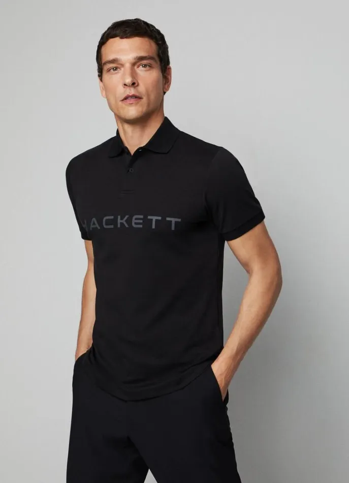 Men Polo Shirts Hackett London Slim Fit Stretch Polo Shirt Black