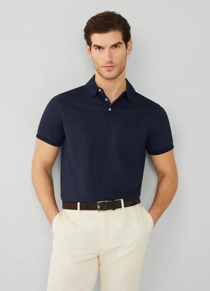 Men Polo Shirts Hackett London Slim Fit Wool And Silk Pique Polo Navy