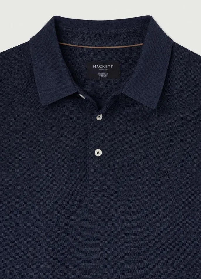 Men Polo Shirts Hackett London Slim Fit Wool And Silk Pique Polo Navy