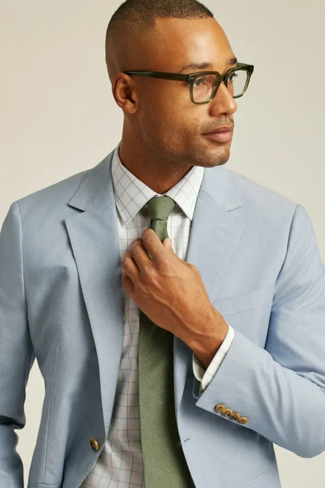 Men Portuguese Stretch Chambray Suit Jacket Light Blue Chambray Bonobos Blazers and Sport Coats