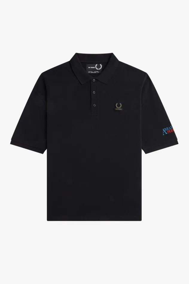 Men Raf SimonsEmbroidered Polo Shirt Black Fred Perry Polo Shirts