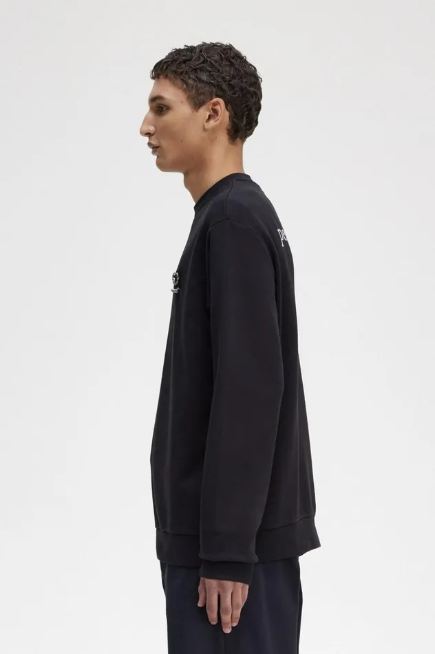Men Raf SimonsEmbroidered Sweatshirt Black Fred Perry Sweatshirts
