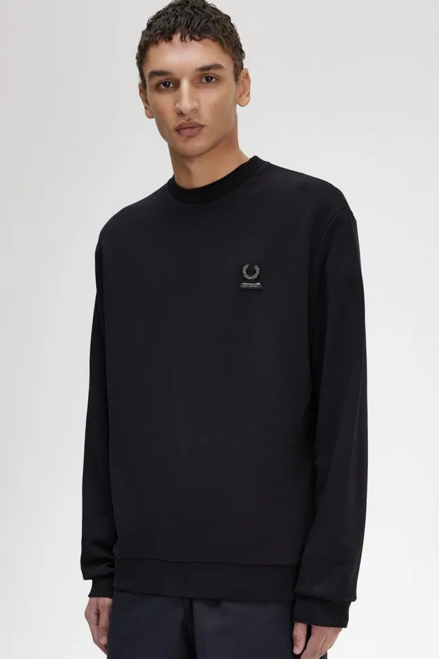 Men Raf SimonsEmbroidered Sweatshirt Black Fred Perry Sweatshirts