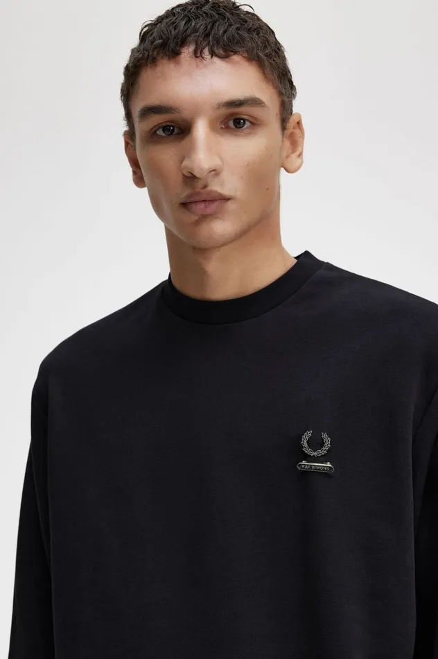 Men Raf SimonsEmbroidered Sweatshirt Black Fred Perry Sweatshirts