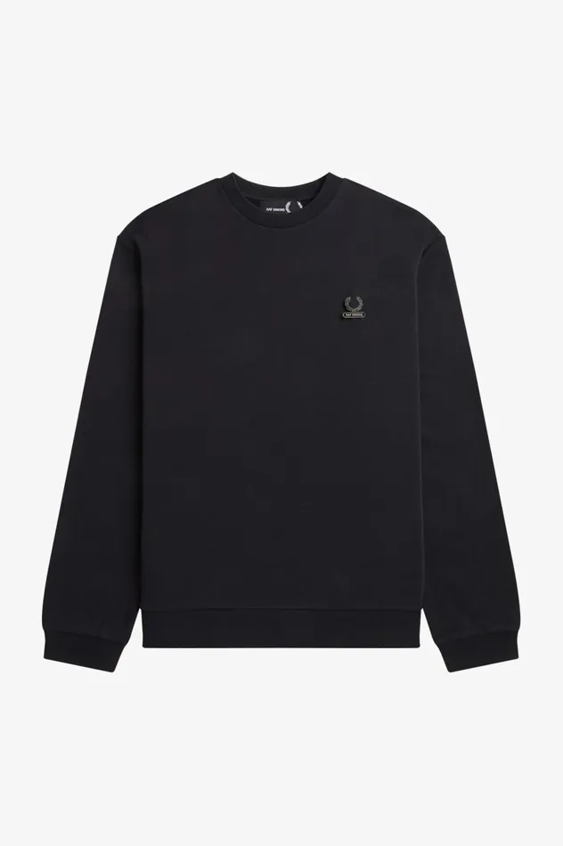 Men Raf SimonsEmbroidered Sweatshirt Black Fred Perry Sweatshirts