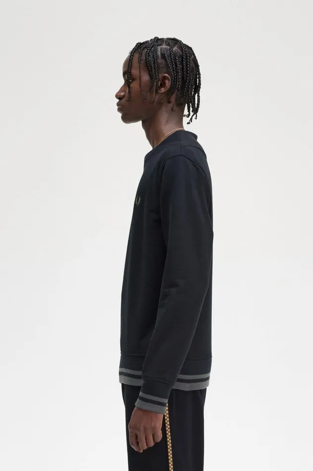 Men Rib Detail Sweatshirt Black Fred Perry Sweatshirts