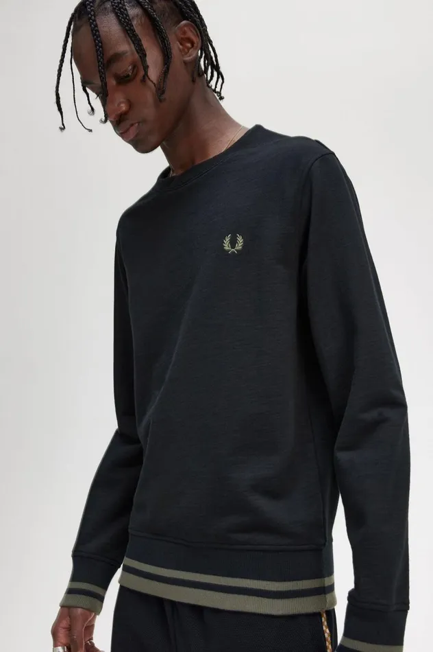 Men Rib Detail Sweatshirt Black Fred Perry Sweatshirts