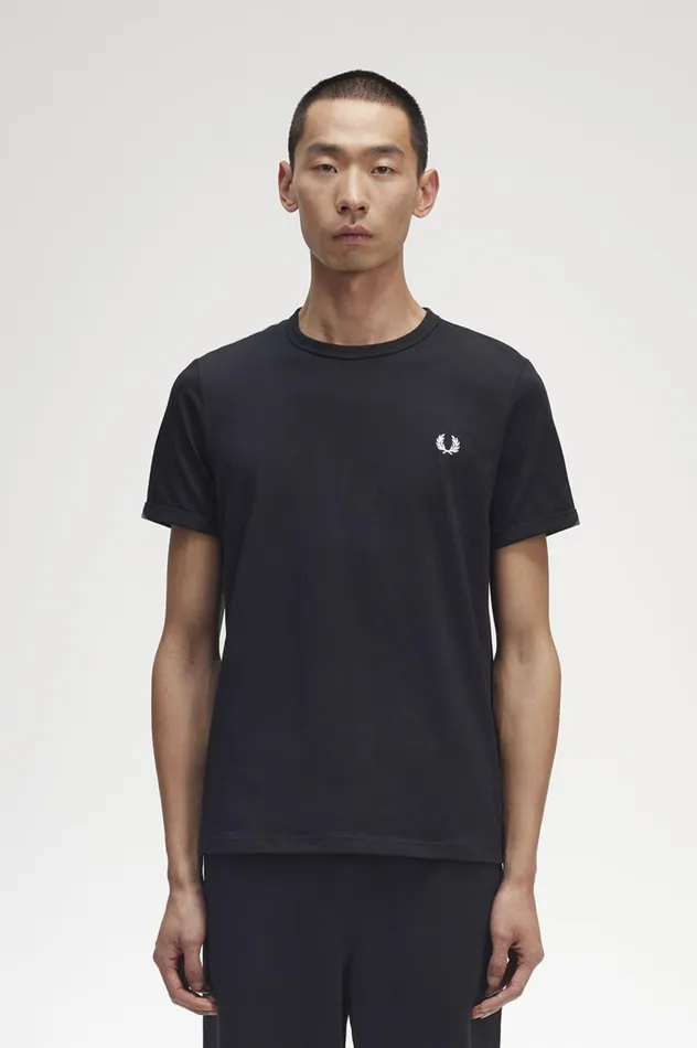 Men Ringer TShirt Black Fred Perry TShirts