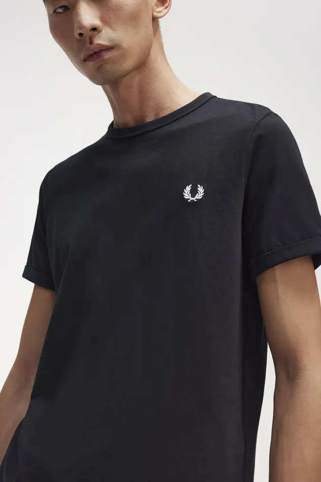 Men Ringer TShirt Black Fred Perry TShirts