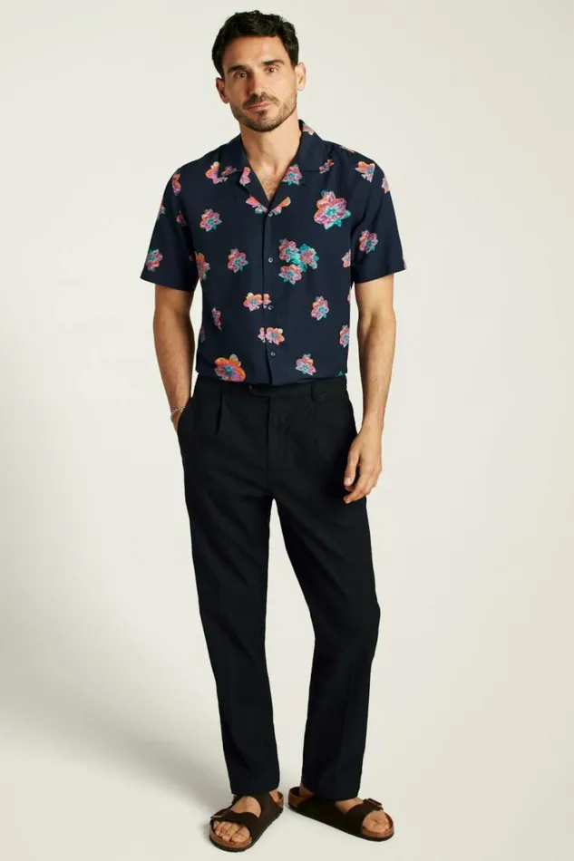 Men Riviera Cabana Shirt Navy Macro Floral Bonobos Short Sleeve Shirts