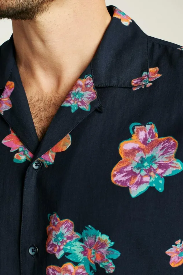 Men Riviera Cabana Shirt Navy Macro Floral Bonobos Short Sleeve Shirts