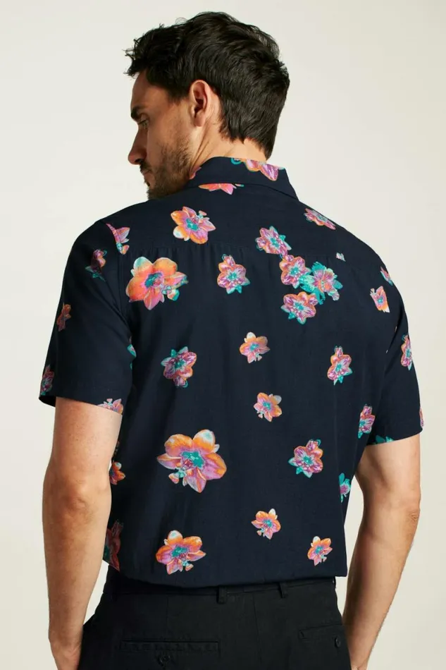 Men Riviera Cabana Shirt Navy Macro Floral Bonobos Short Sleeve Shirts