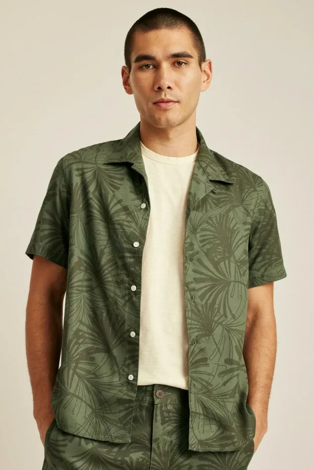Men Riviera Cabana Shirt Olive Palm Fronds Bonobos Short Sleeve Shirts