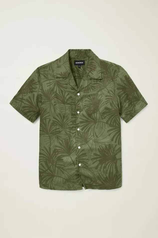 Men Riviera Cabana Shirt Olive Palm Fronds Bonobos Short Sleeve Shirts