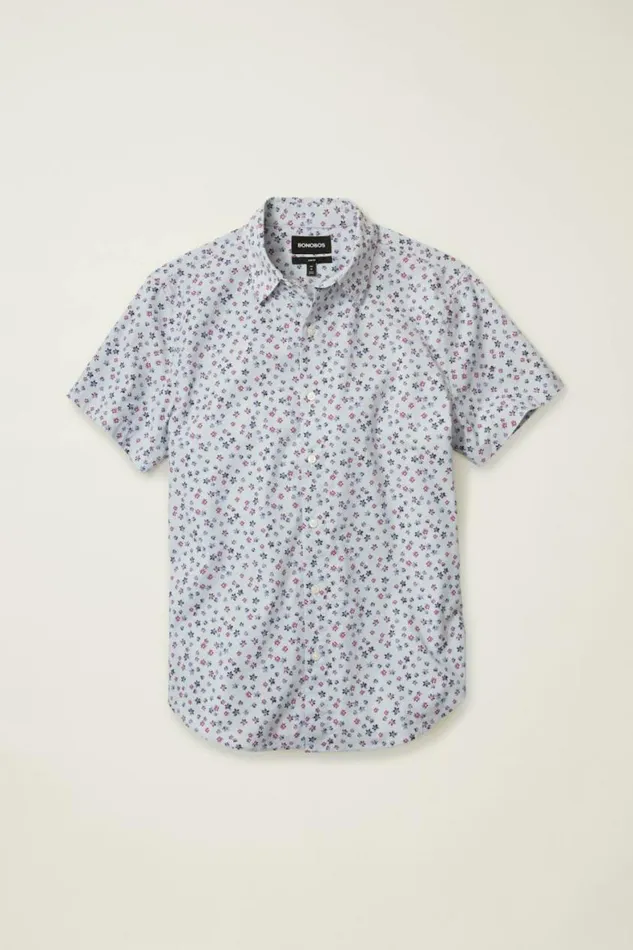 Men Riviera Short Sleeve Shirt Blue Petra Floral Bonobos Short Sleeve Shirts