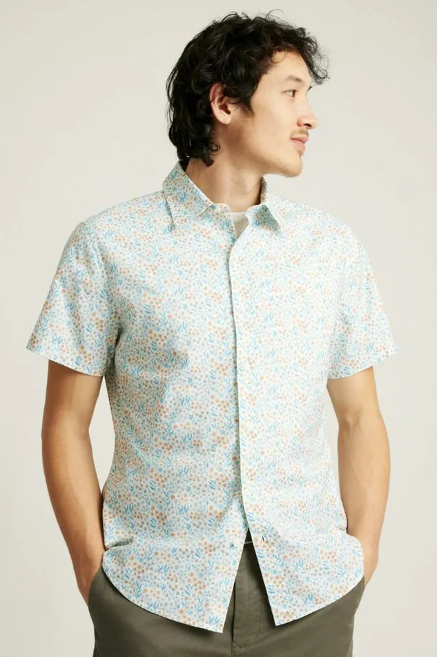 Men Riviera Short Sleeve Shirt Brown Blue Garden Bonobos Short Sleeve Shirts