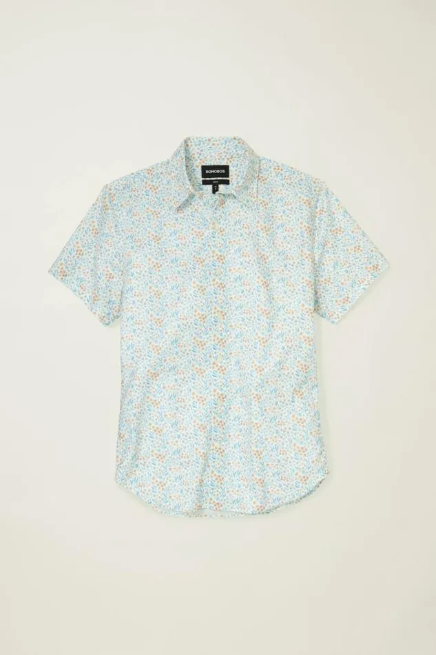 Men Riviera Short Sleeve Shirt Brown Blue Garden Bonobos Short Sleeve Shirts