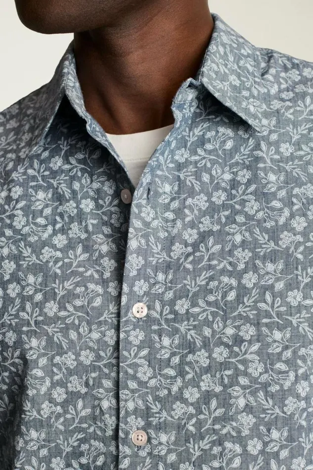 Men Riviera Short Sleeve Shirt Chambray Blue Floral Bonobos Casual Shirts