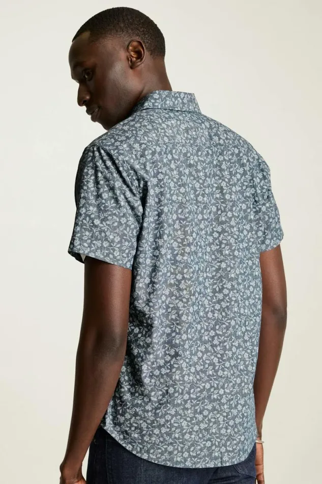 Men Riviera Short Sleeve Shirt Chambray Blue Floral Bonobos Casual Shirts