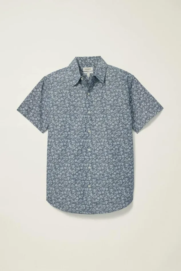 Men Riviera Short Sleeve Shirt Chambray Blue Floral Bonobos Casual Shirts