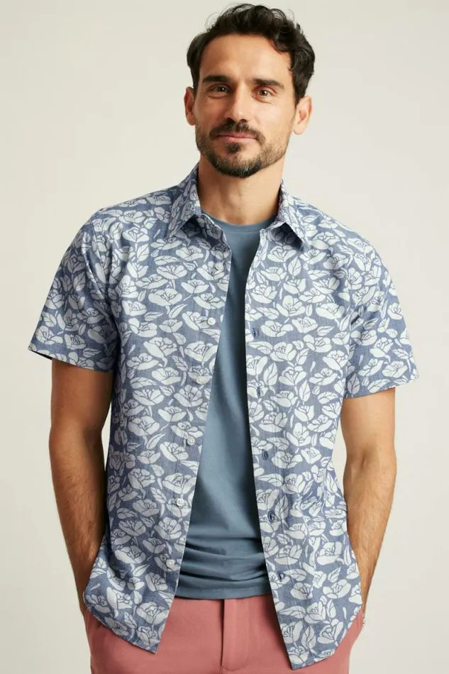 Men Riviera Short Sleeve Shirt Chambray Goodman Floral Bonobos Short Sleeve Shirts