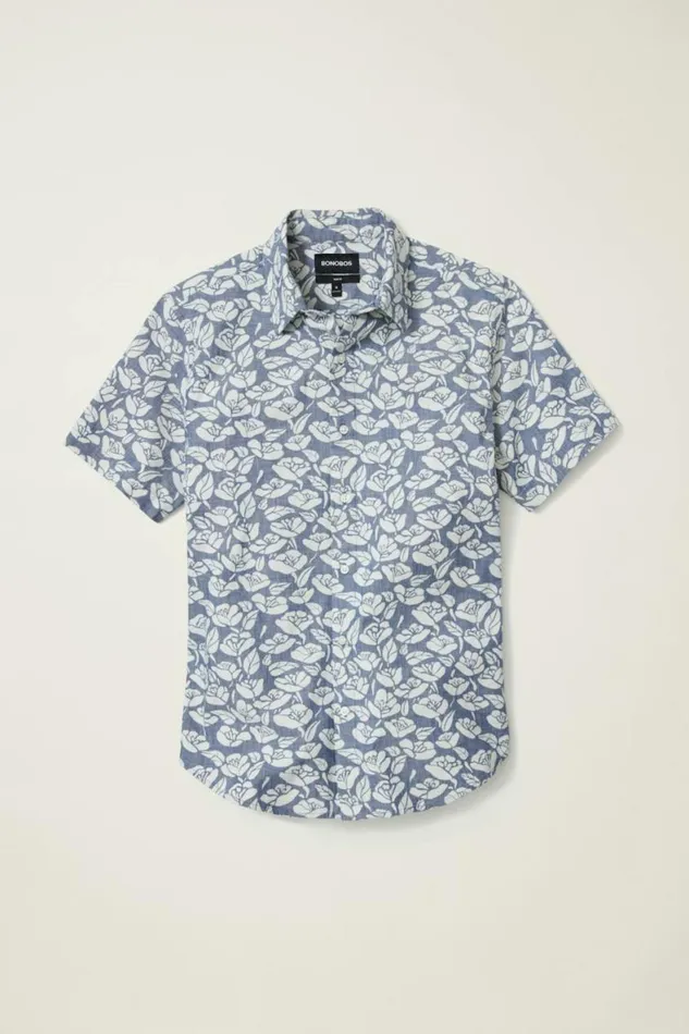 Men Riviera Short Sleeve Shirt Chambray Goodman Floral Bonobos Short Sleeve Shirts