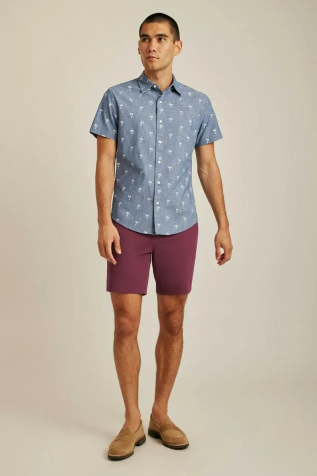 Men Riviera Short Sleeve Shirt Chambray Palms Bonobos Short Sleeve Shirts