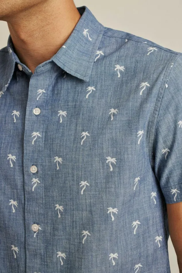 Men Riviera Short Sleeve Shirt Chambray Palms Bonobos Short Sleeve Shirts