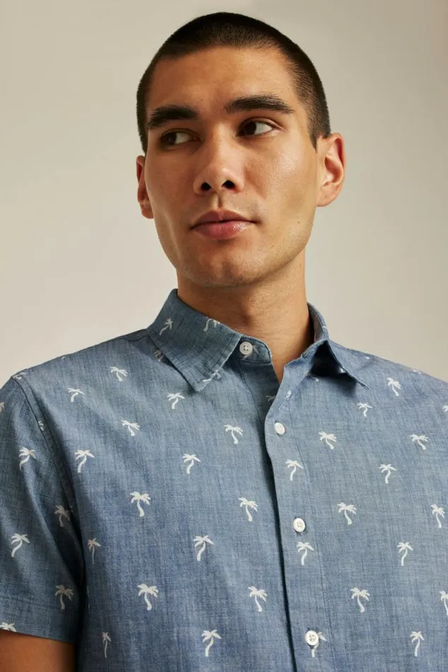 Men Riviera Short Sleeve Shirt Chambray Palms Bonobos Short Sleeve Shirts