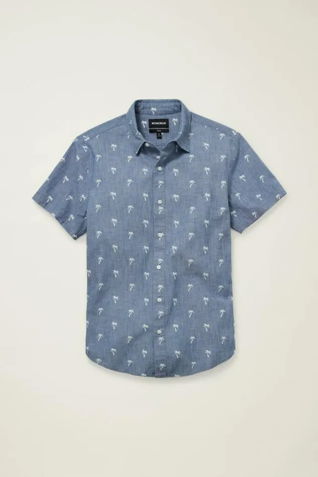 Men Riviera Short Sleeve Shirt Chambray Palms Bonobos Short Sleeve Shirts