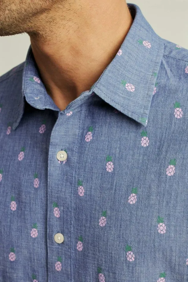 Men Riviera Short Sleeve Shirt Chambray Pineapple Party Bonobos Short Sleeve Shirts