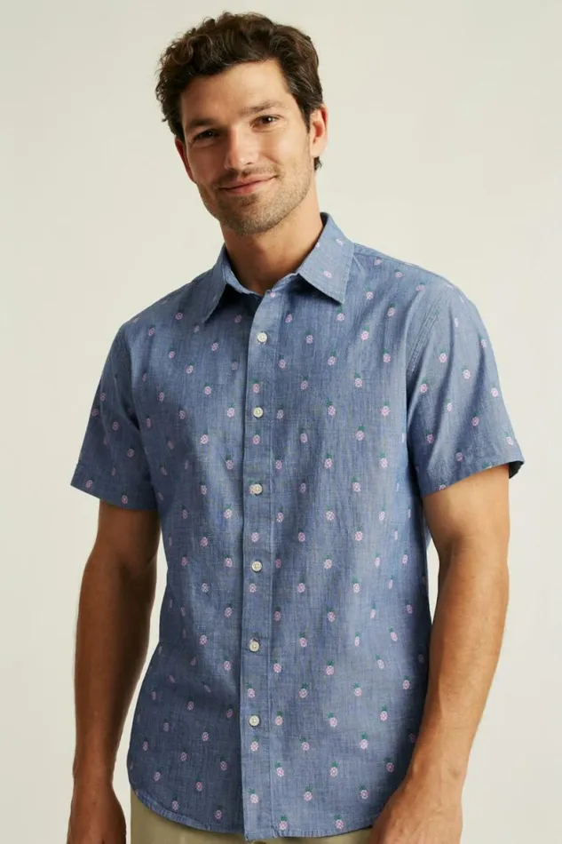 Men Riviera Short Sleeve Shirt Chambray Pineapple Party Bonobos Short Sleeve Shirts