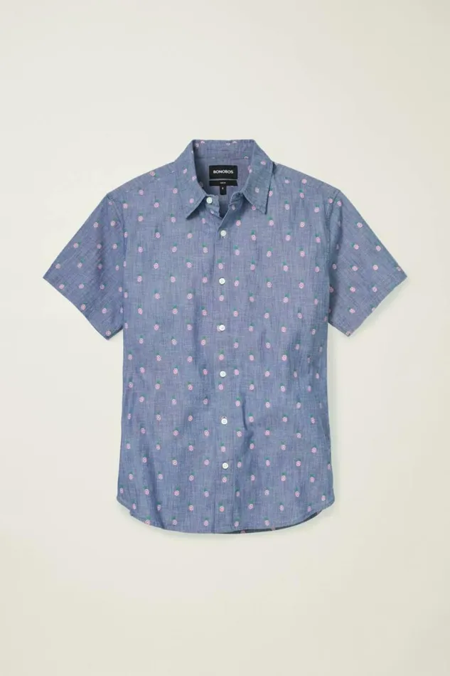 Men Riviera Short Sleeve Shirt Chambray Pineapple Party Bonobos Short Sleeve Shirts