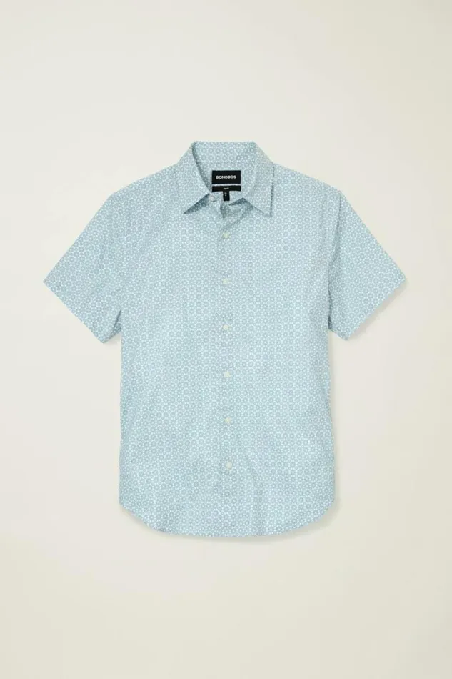 Men Riviera Short Sleeve Shirt Light Blue Prism Geo Bonobos Short Sleeve Shirts