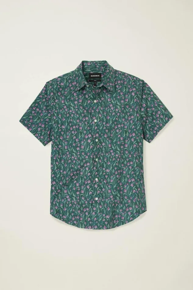 Men Riviera Short Sleeve Shirt Mint Floral Scatter Bonobos Short Sleeve Shirts
