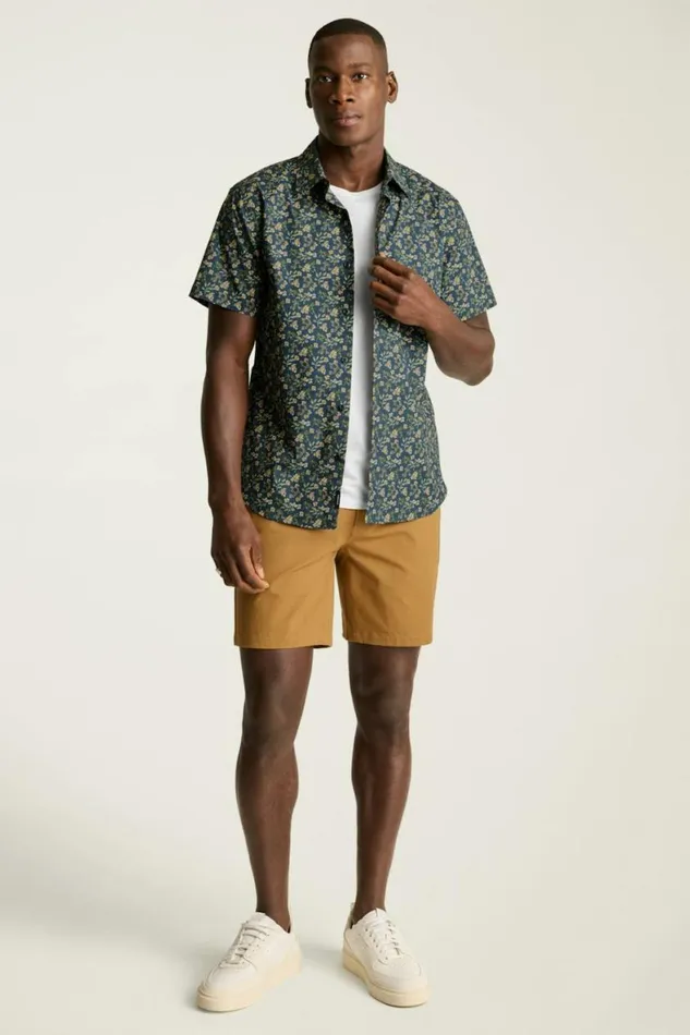 Men Riviera Short Sleeve Shirt Navy Daylight Floral Bonobos Casual Shirts