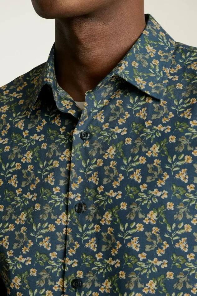 Men Riviera Short Sleeve Shirt Navy Daylight Floral Bonobos Casual Shirts